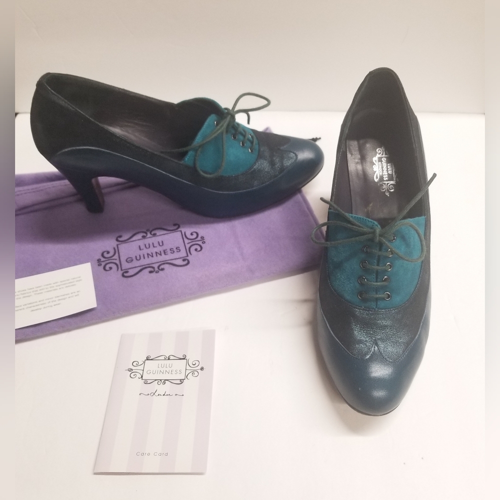 Vintage LuLu McGuiness Peacock Colorways Oxford Heels Sz 38.5